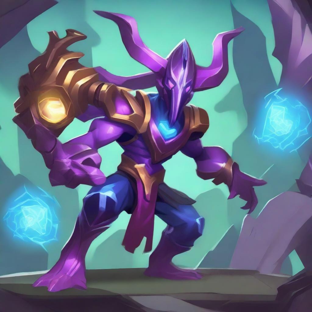 Create an image of Rek'sai from League of Legends, designed as a fun and engaging quiz illustration