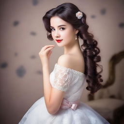 A beautiful young girl wearing stockings and having carefully styled hair