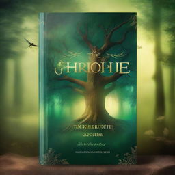 A captivating book cover featuring a mysterious forest with an ancient, glowing tree at its center