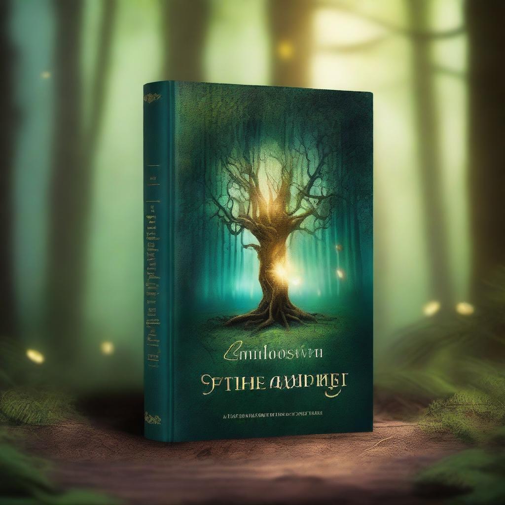 A captivating book cover featuring a mysterious forest with an ancient, glowing tree at its center