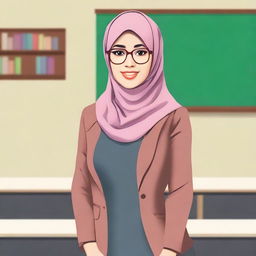 Create an image of a stylish and attractive Indonesian teacher wearing a hijab