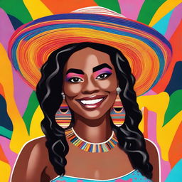 A lively and vibrant portrait of a person with mixed Mexican and Black heritage, exuding a 'Hello Litty' vibe