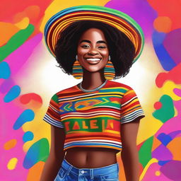 A lively and vibrant portrait of a person with mixed Mexican and Black heritage, exuding a 'Hello Litty' vibe