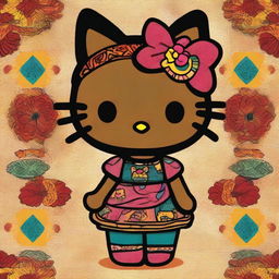 A creative and unique depiction of Hello Kitty with features that reflect a mixed Mexican and Black heritage