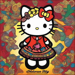 A creative and unique depiction of Hello Kitty with features that reflect a mixed Mexican and Black heritage