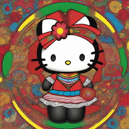 A creative and unique depiction of Hello Kitty with features that reflect a mixed Mexican and Black heritage