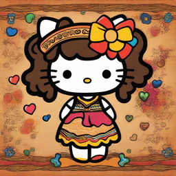 A creative and unique depiction of Hello Kitty with features that reflect a mixed Mexican and Black heritage