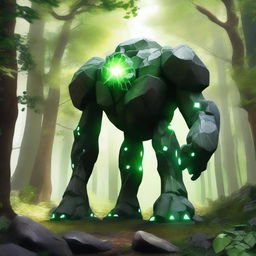 A majestic rock golem on four legs, resembling a dog