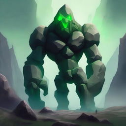 A towering rock golem standing in a rugged landscape