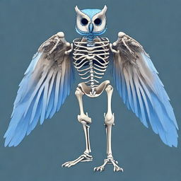 A detailed full-body illustration of a humanoid owl skeleton