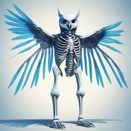 A detailed full-body illustration of a humanoid owl skeleton