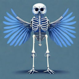 A detailed full-body illustration of a humanoid owl skeleton