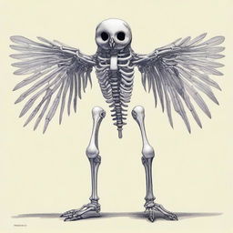 A detailed full-body illustration of a humanoid owl skeleton