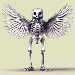 A detailed full-body illustration of a humanoid owl skeleton