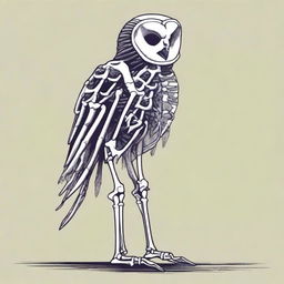 A detailed full-body illustration of a humanoid owl skeleton