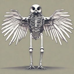 A detailed full-body illustration of a humanoid owl skeleton