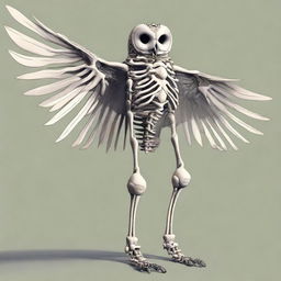 A detailed full-body illustration of a humanoid owl skeleton