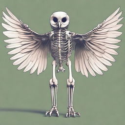 A detailed full-body illustration of a humanoid owl skeleton