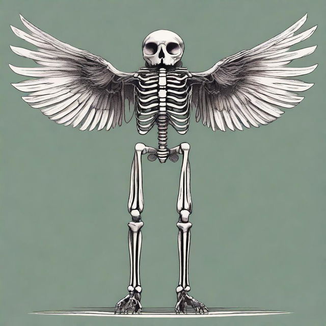 A detailed full-body illustration of a humanoid owl skeleton