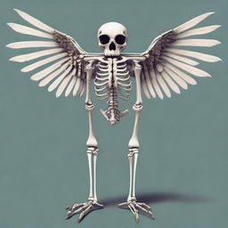 A detailed full-body illustration of a humanoid owl skeleton