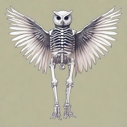 A detailed full-body illustration of a humanoid owl skeleton