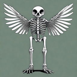 A detailed full-body illustration of a humanoid owl skeleton