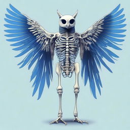 A detailed full-body illustration of a humanoid owl skeleton