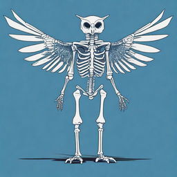 A detailed full-body illustration of a humanoid owl skeleton