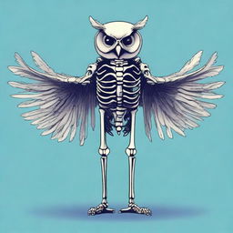 A detailed illustration of a humanoid owl skeleton