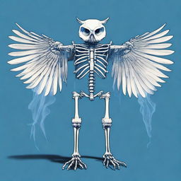 A detailed full-body illustration of a humanoid owl skeleton