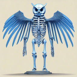 A detailed full-body illustration of a humanoid owl skeleton