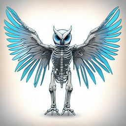 A detailed full-body illustration of a humanoid owl skeleton