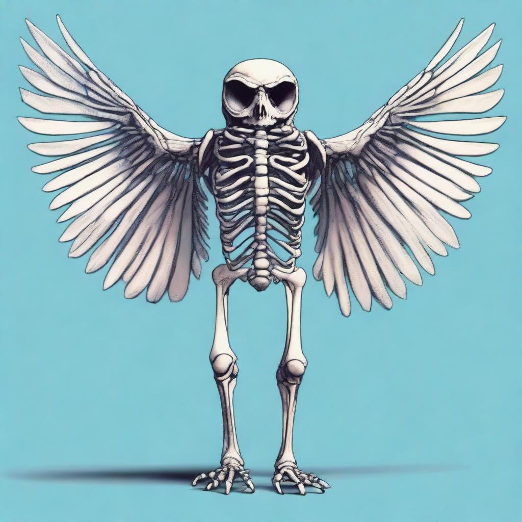 A detailed full-body illustration of a humanoid owl skeleton