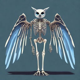 A detailed full-body illustration of a humanoid owl skeleton