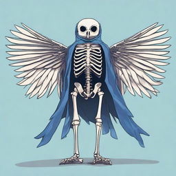 A detailed full-body illustration of a humanoid owl skeleton