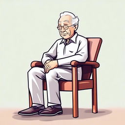 An elderly person with white hair, sitting on a chair due to difficulty in moving