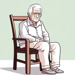 An elderly person with white hair, sitting on a chair due to difficulty in moving