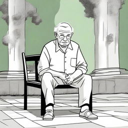 An elderly person with white hair, sitting on a chair due to difficulty in moving, looking eager to go to the park and play chess