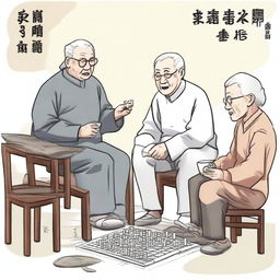 An elderly person with white hair, sitting on a chair due to difficulty in moving, looking eager to go to the park and play Xiangqi (Chinese chess) with other elderly people