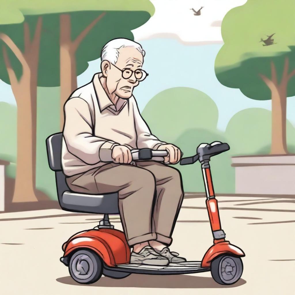 An elderly person with white hair, sitting on a chair due to difficulty in moving, looking eager to go to the park and play Xiangqi (Chinese chess)