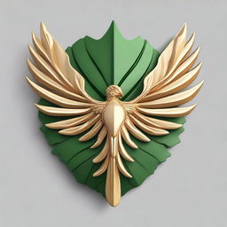 Generate a badge of a forest guardian made of gold (D&D style) in the shape of a leaf with an eagle