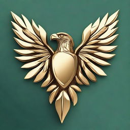 Generate a badge of a forest guardian made of gold (D&D style) in the shape of a leaf with an eagle