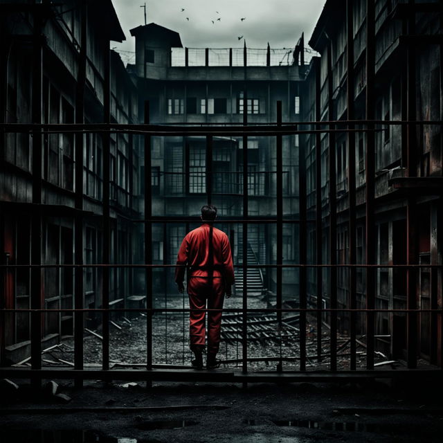 An evocative image symbolizing Romania as a prison, featuring trapped figures, prison bars, and elements of Romanian history and architecture