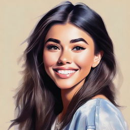 A detailed and realistic portrait of Madison Beer, the famous singer and songwriter