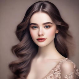 Create an image of a 22-year-old woman with a model-like face and brown hair