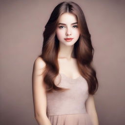 Create an image of a 22-year-old woman with a model-like face and brown hair