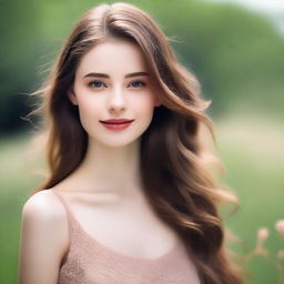 Create an image of a 22-year-old woman with a model-like face and brown hair