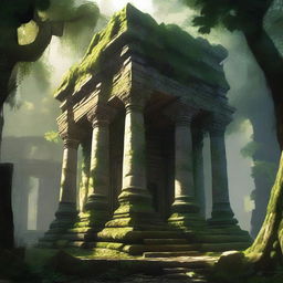 A huge ruined temple in the middle of a dense forest