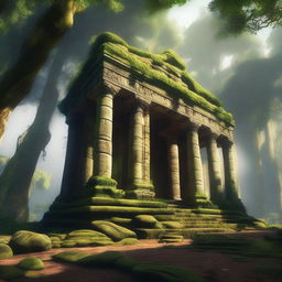 A huge ruined temple in the middle of a dense forest