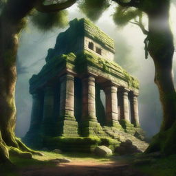 A huge ruined temple in the middle of a dense forest